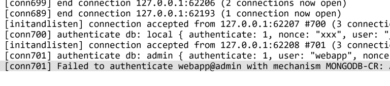 Sitecore Mongo arbiter shows failed authentication attempts.